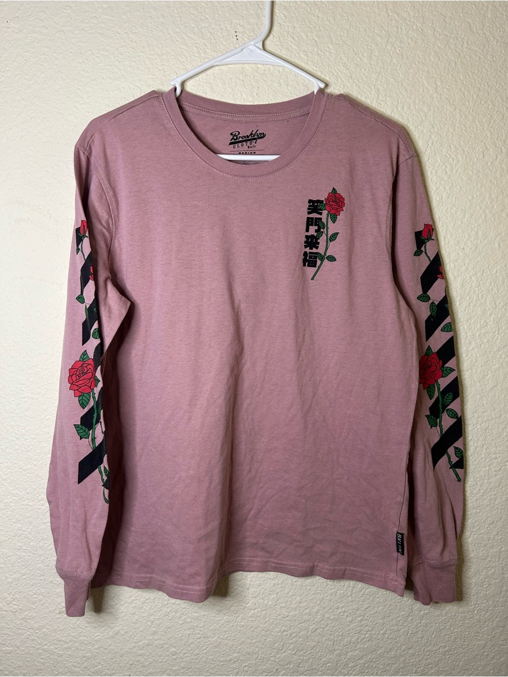 Brooklyn Supply Co. Pink Long Sleeve Rose Graphic Tee Medium Kpop Asian Inspired